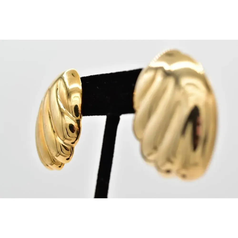 Vintage Dangle Dome Earrings Gold Ribbed Heavy Chunky USA Made NOS 1980s 9L